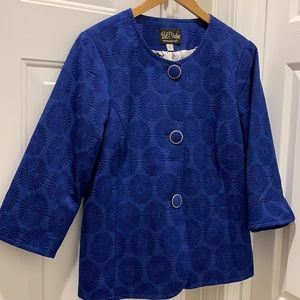 Bob Mackie Wearable Art Women’s Blue Jacket Blazer 3/4 length sleeves lined